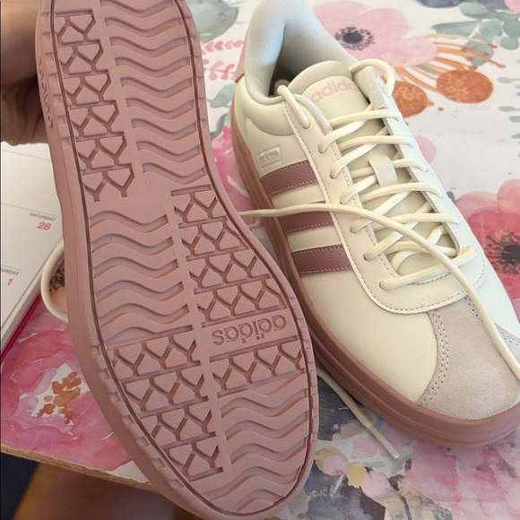 Adidas Women's Cream and Mauve Sneakers - Picture 4 of 6